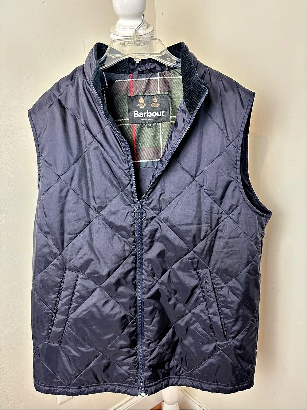 Barbour Finn Gilet Quilted Vest In Navy Blue Size Medium